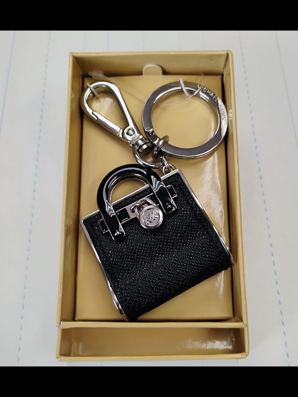NWT Michael Kors Hamilton Bag Charm/Keyfob - Black/Silver